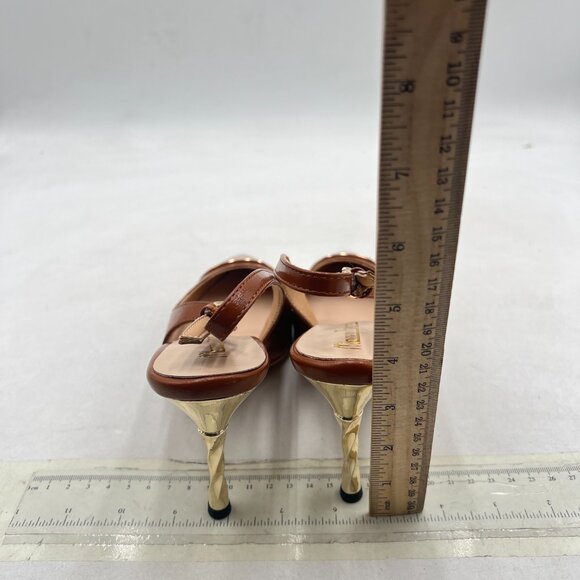Milooey shoes Chocolate  Pointy Cap Toe Slingback Pumps Spiral High Heels Sandal - Picture 5 of 8